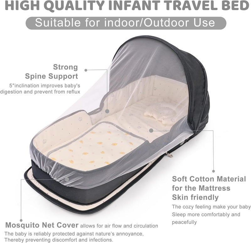 YVMVDV Portable Travel Bassinet for 0-8M Baby, Portable Travel Baby Bed, Cosleeping Baby Bed with Mosquito Net, Lightweight and Foldable - Image 3